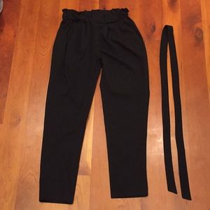 Black cinched pants with belt